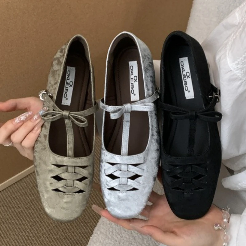 

Модные туфли Мэри Джейн с полым Т-образным ремешком, женские милые балетки с пряжкой-бабочкой, удобная повседневная обувь с мягкой подошвой