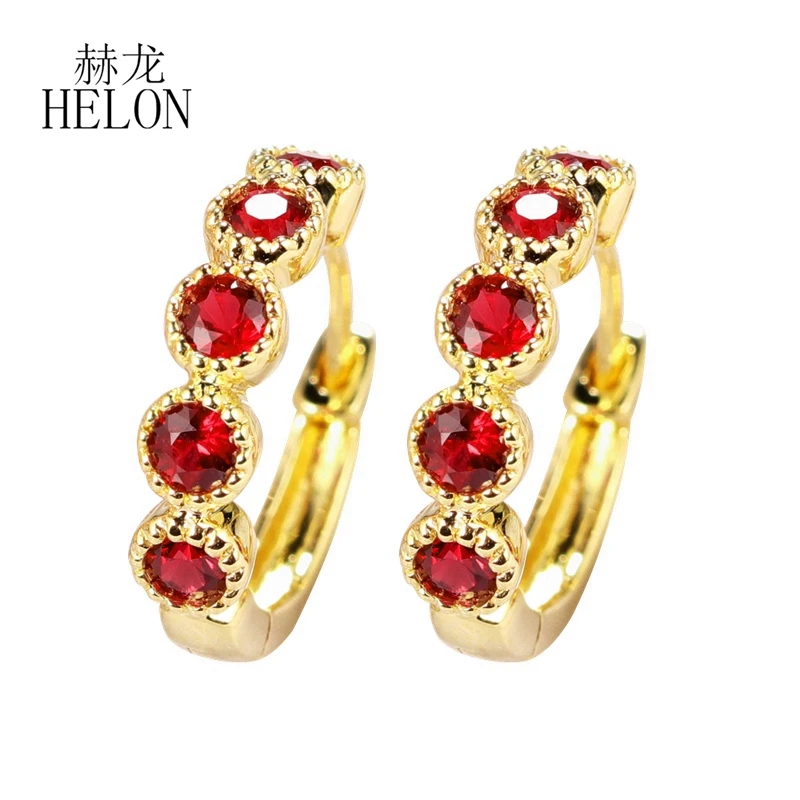 HELON Solid 18k Yellow/Rose/White Gold Shiny Ruby Earrings Anniversary Women Real Gemstone Fine Jewelry Earrings High Quality