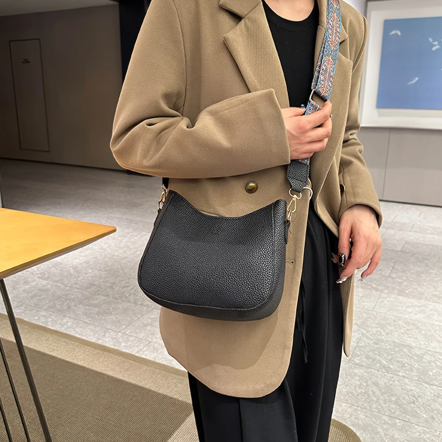 Fashion Shoulder Bag, Multi-functional Crossbody Wallet, Casual Crescent Underarm Handbag, Essential For Outings, PU , With Adju