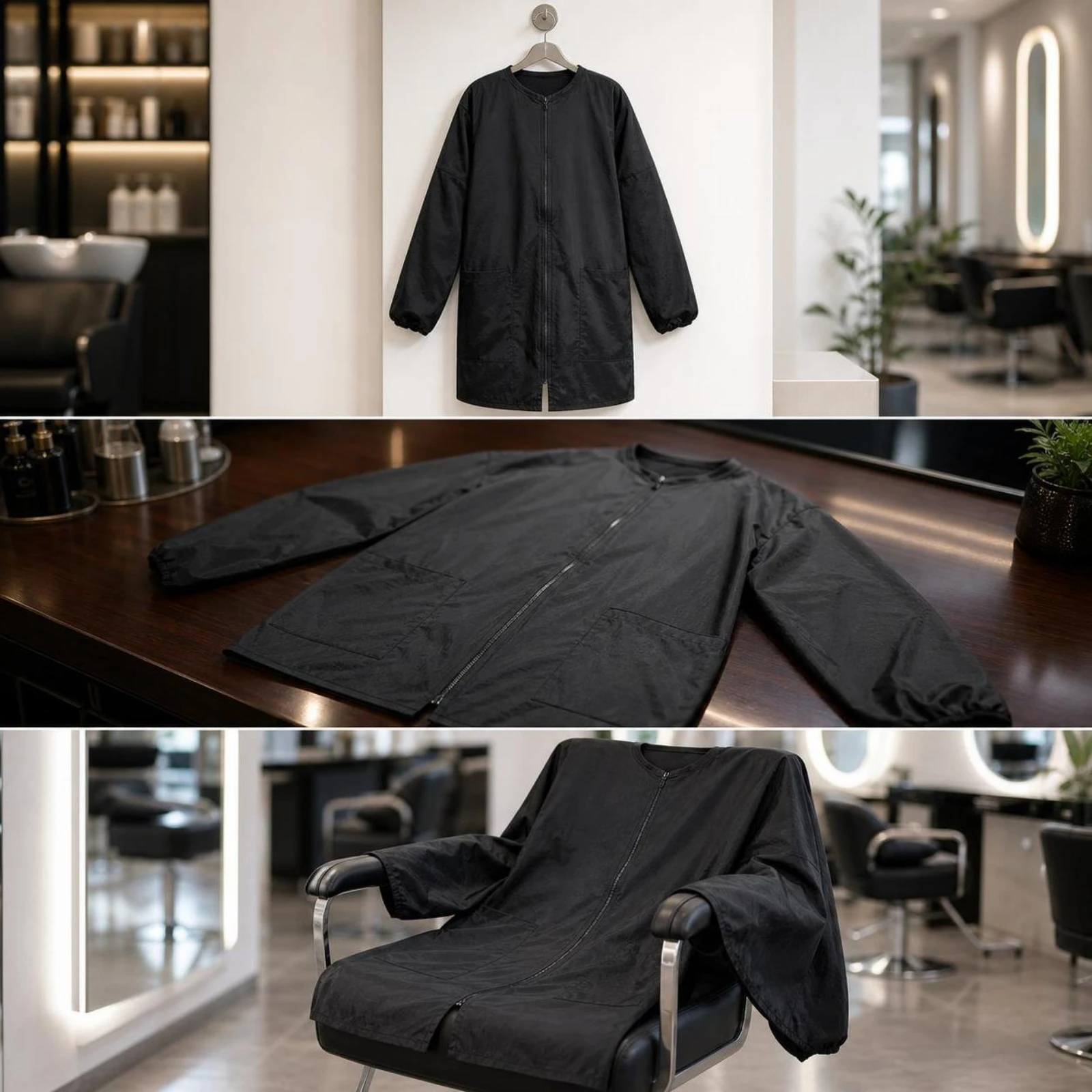 ポケット付きヘアスタイリストエプロン、プロ用ヘアドレッサーエプロン、ポケット付きサロンスモック、男女兼用防水衣料