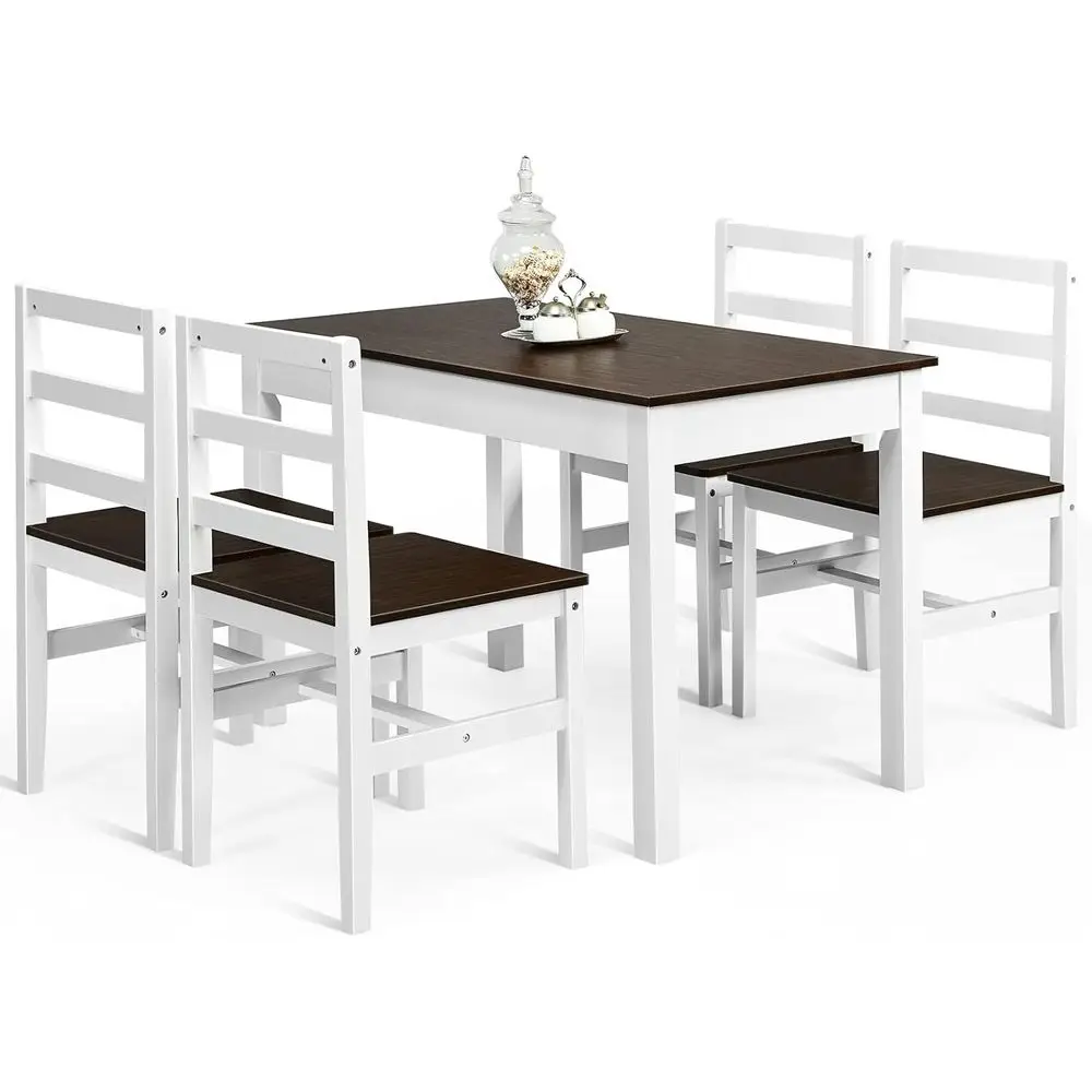 

Solid Wood 5-Piece Dining Set: Rectangle Kitchen Table with 4 Chairs, Pine Legs, Space-Saving Design for Home Dining