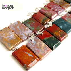 Women Men Fashion Jewelry Rectangle Pendants Necklaces With Chain Wholesale Natural Ocean Jasper Stone for Jewelry Making BK435H