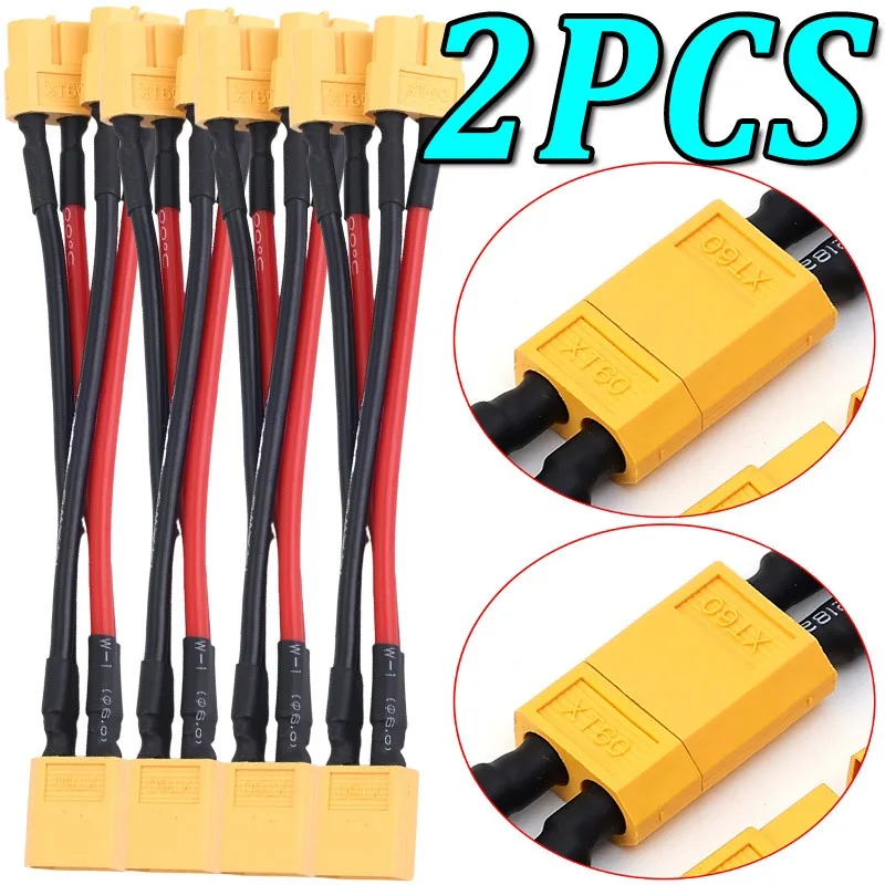 2PCS Male/Female Cable Dual Extension Y Splitter 14AWG Silicone Wire for RC Battery Motor for XT60 Parallel Battery Connector