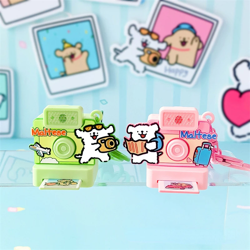 

MINISO Maltese Camera Pendant Cute Cartoon Keychain for Bag Accessories Key Chains for Women party favors for kids birthday