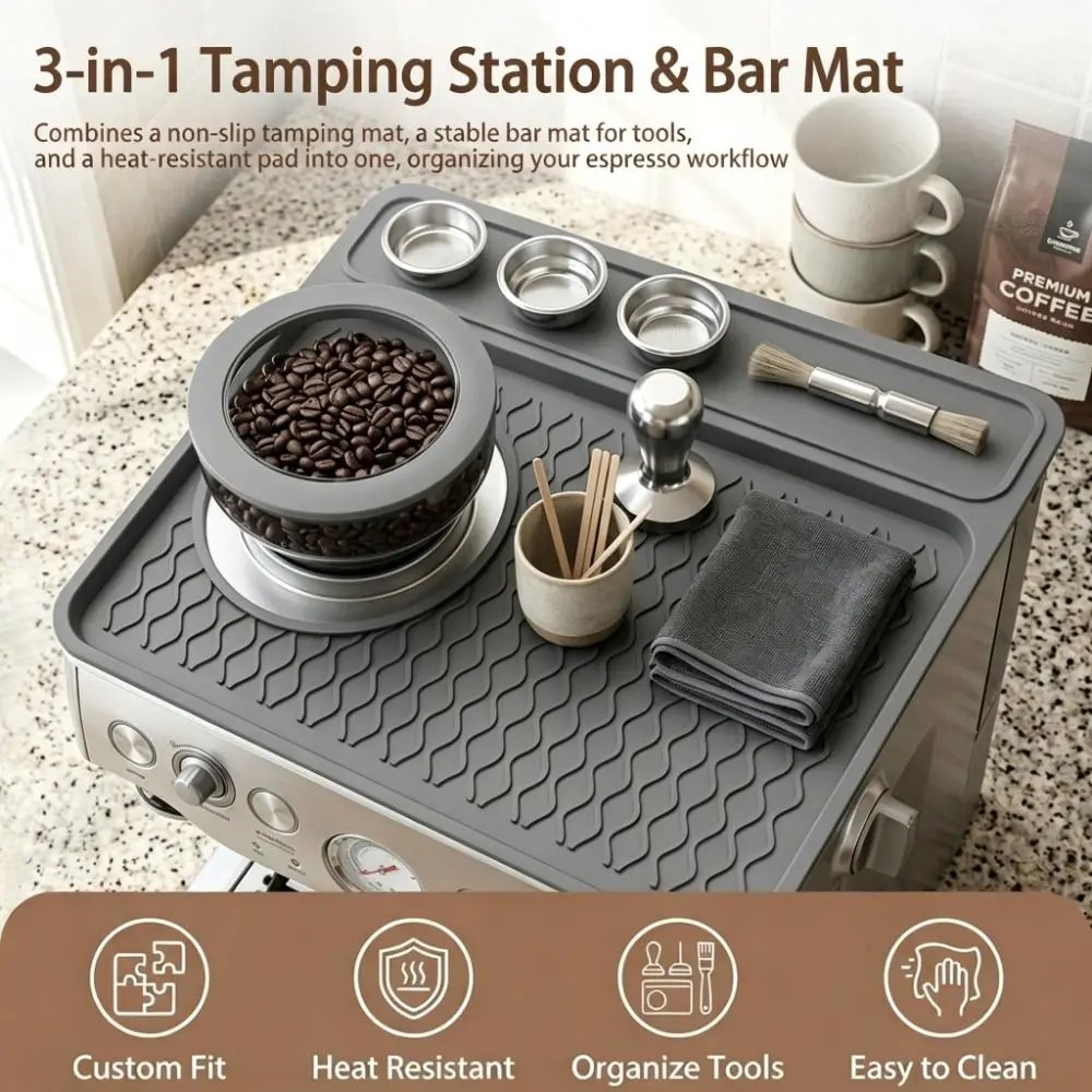 3-in-1 Coffee Machine Top Cover 360° Raised Edge Non-Slip Coffee Tamping Station Versatile for Breville 870/880