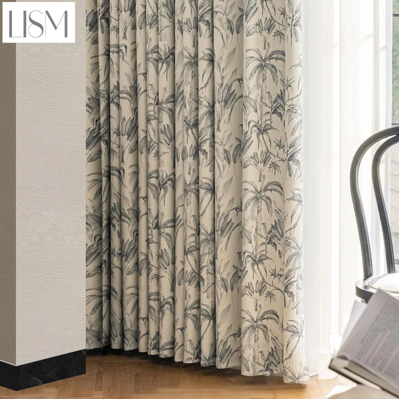 French Ink Plant Texture Curtains  for Living Room Cyclic Versatile High-end Window Curtains Home Decoration Hanging Blackout