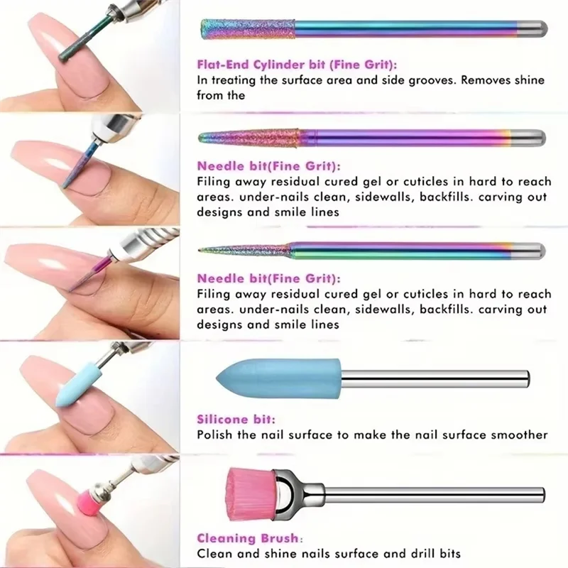 

ABZS электрическая пилочка для кутикулы, набор сверл для ногтей для акриловых гелевых ногтей и кутикулы