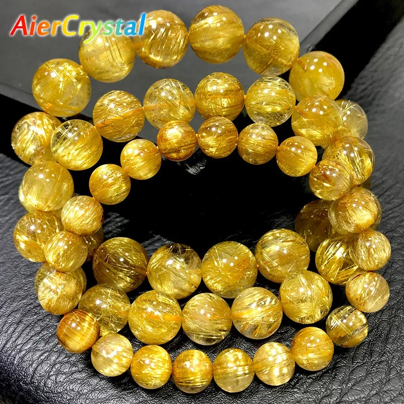 Natural GOLD Hair Rutilated Tourmaline Bead Bracelet 10mm Beads Crystal Bracelets Adornment Women Jewelry Bangles Decoration