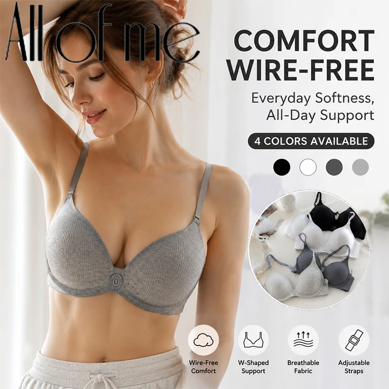 Damen-BH mit kabelloser Vorderverschluss-Schnalle, gerippt, atmungsaktiv, Push-up-BH, 3 Riemen am Rücken, verstellbare dünne Träger, täglicher Komfort, Dessous