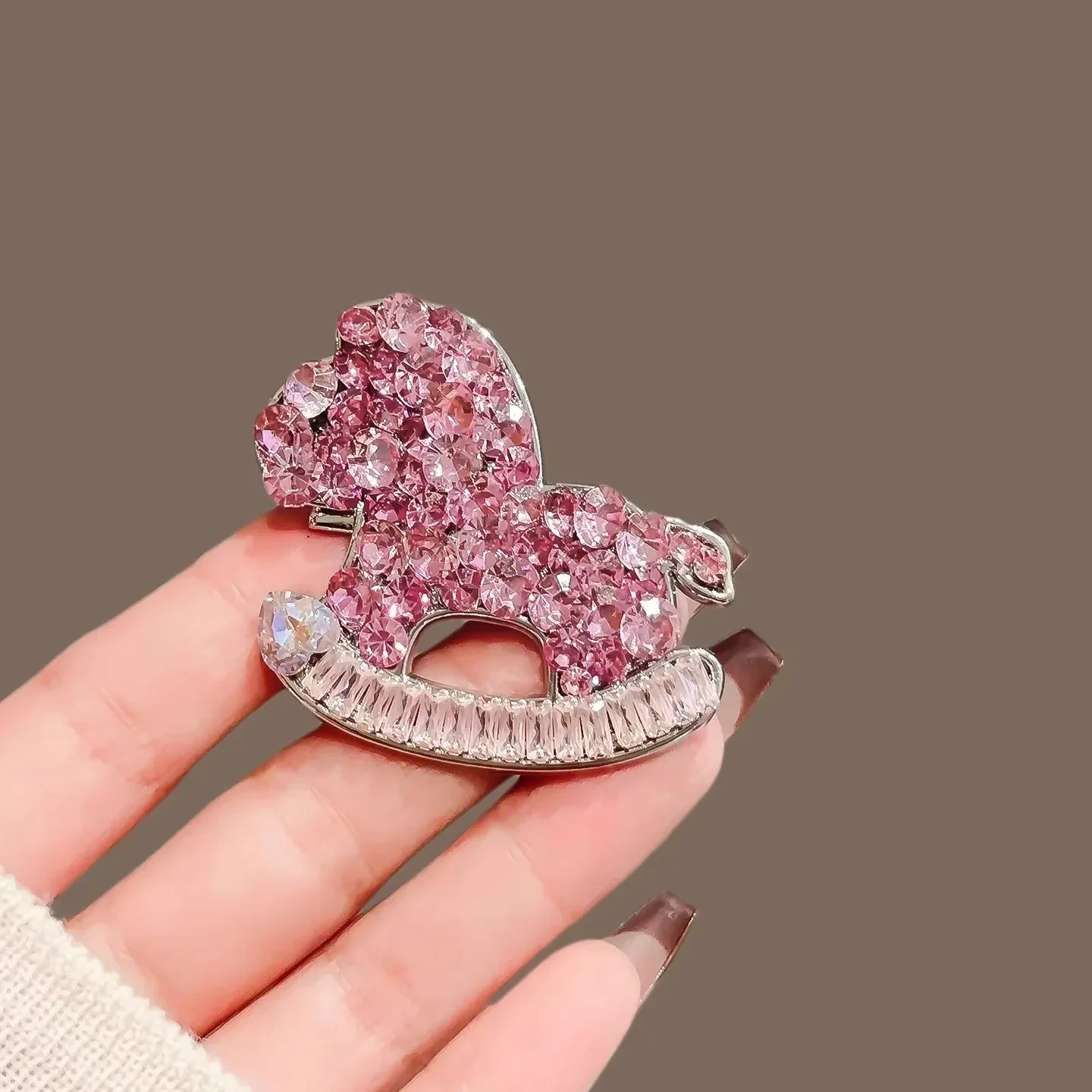 Shiny Pink Crystal Pony Hair Clip Cute Women's Bangs Clip Duckbill Heavy Industry Alloy Side Hairpin