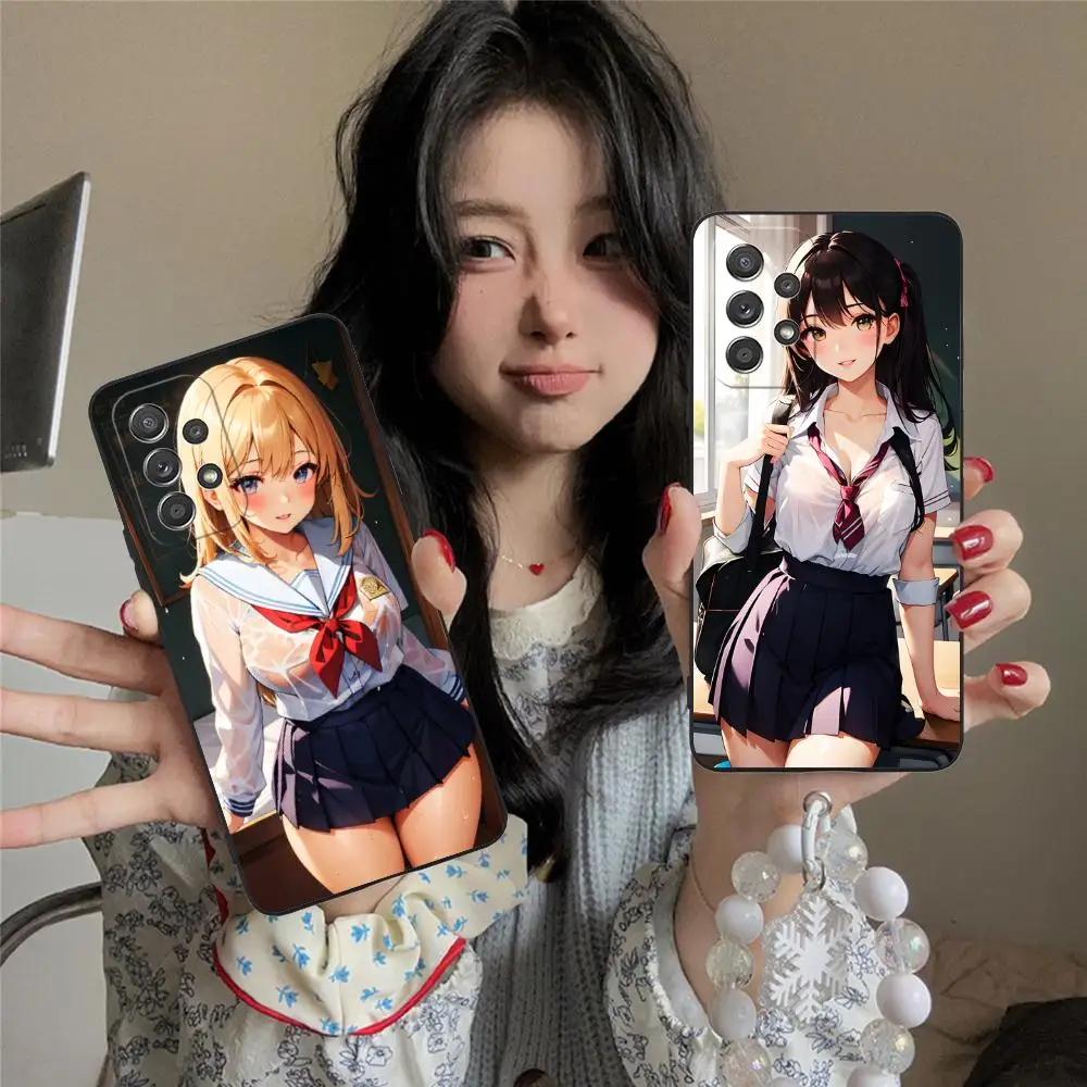 JK زي مدرسي فتاة قضية الهاتف لسامسونج غالاكسي A73 72 71 70 56 55 54 53 52 36 35 34 23 16 15 5G اللون الغطاء الواقي