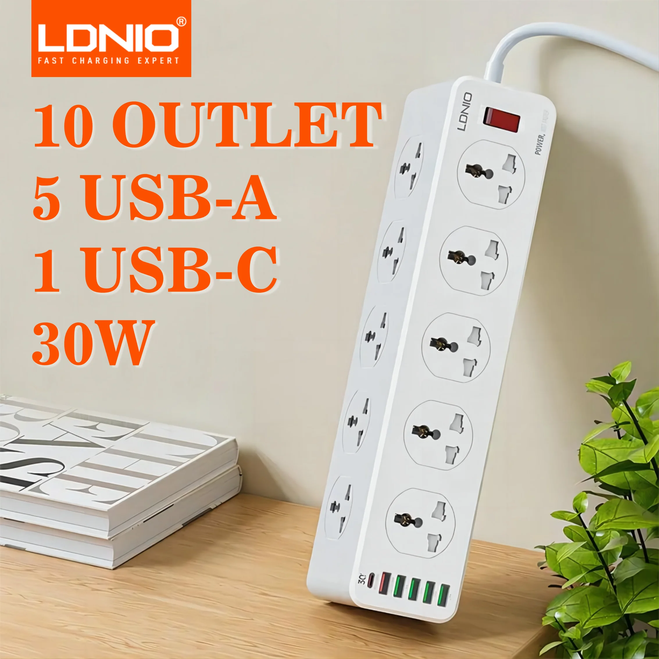 

LDNIO Power Strip Electrical Sockets with 10 AC Outlets USB Charging Ports 2M Extension Cord for Home Office Surge Protector