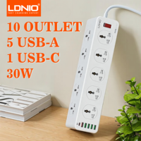 LDNIO Power Strip Electrical Sockets with 10 AC Outlets USB Charging Ports  2M Extension Cord for Home Office Surge Protector