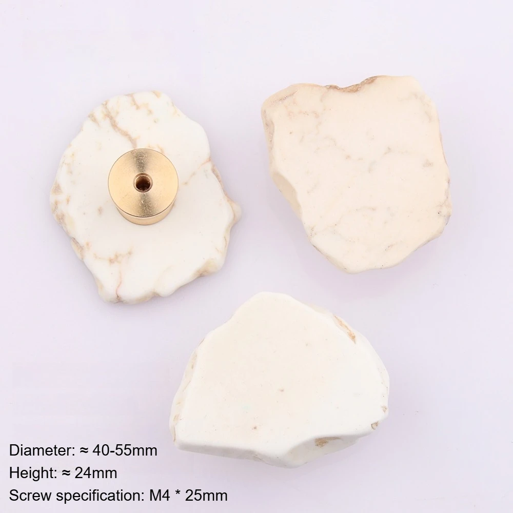 Natural White Turquoise Stone Piece With Shaped Brass Base Drawer Handle Cabinet Kitchen Wardrobe Door Creative Furniture Handle