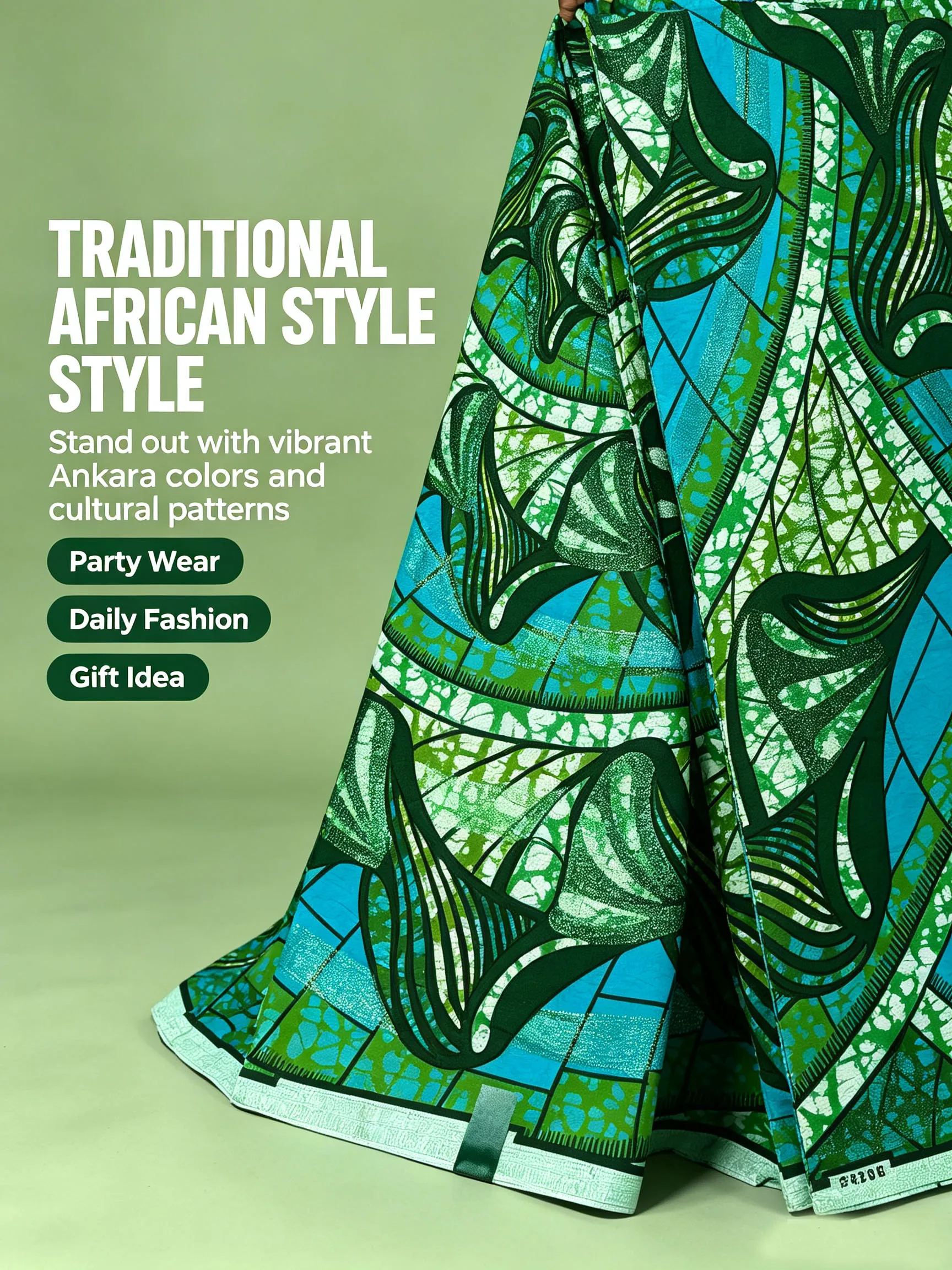 Golden Sanga African Wax Print Fabric Green Blue Ankara Pagne 6 Yards Batik Cloth For Women Dress Sewing DIY Garment Material view 5