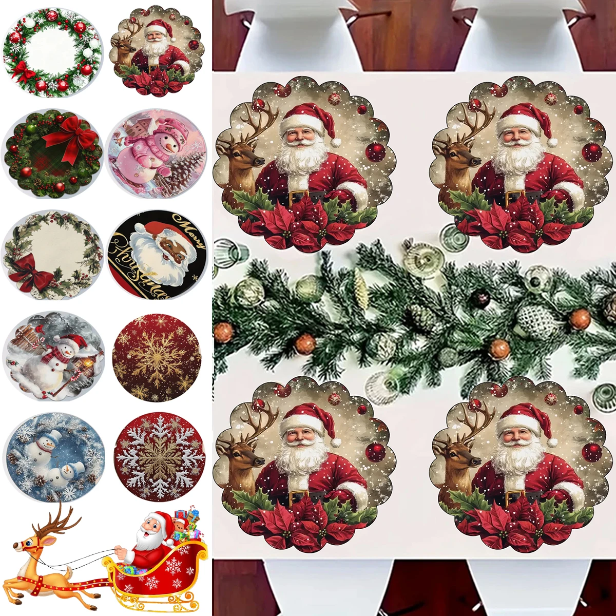 

Christmas Round Placemats, Diatomaceous Mud Table Mat for Kitchen Xmas Dining Table 38cm Woven Heat Resistant Place Mats Navidad