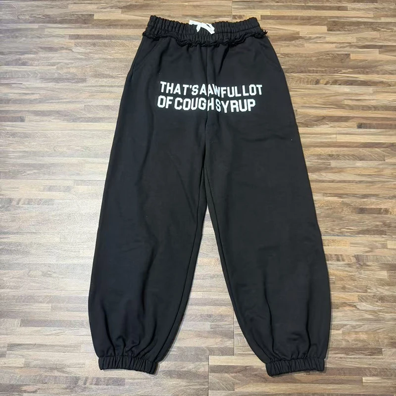 

2026 Street Style That's An Awful Lot Of Cough Syrup Men Women Sweatpants High-Street Trend Letter Print Cuffed Casual Pants