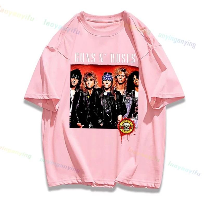 Funny-Guns N' Roses-Rock Band Graphic Printed T Shirt Customized Cotton Hip Hop Streetwear Harajuku Casual Men Clothes Women Top