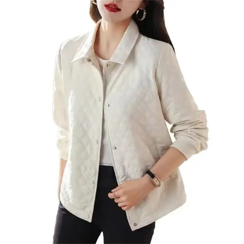 

2024 New Spring Autumn Coat Tops Lightweight Women's Cotton Jackets Retro Artistic Diamond Grid Casual Shirt Jacket Female