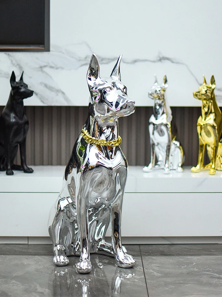 Sculpture Luxury Electroplated Doberman Decorations, Nordic Living Room Foyer Model Room Dog Statue, Customized Gifts