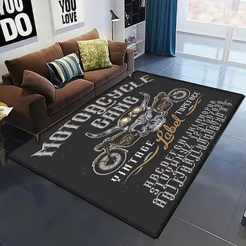 Retro motocyklový koberec do obývacího pokoje, ložnice, pohovky, dekorace, rohožky do kuchyně, velký koberec, protiskluzová podlahová rohožka, piknikový tábor 8 nejlepší prodej motocyklové koberce - №8