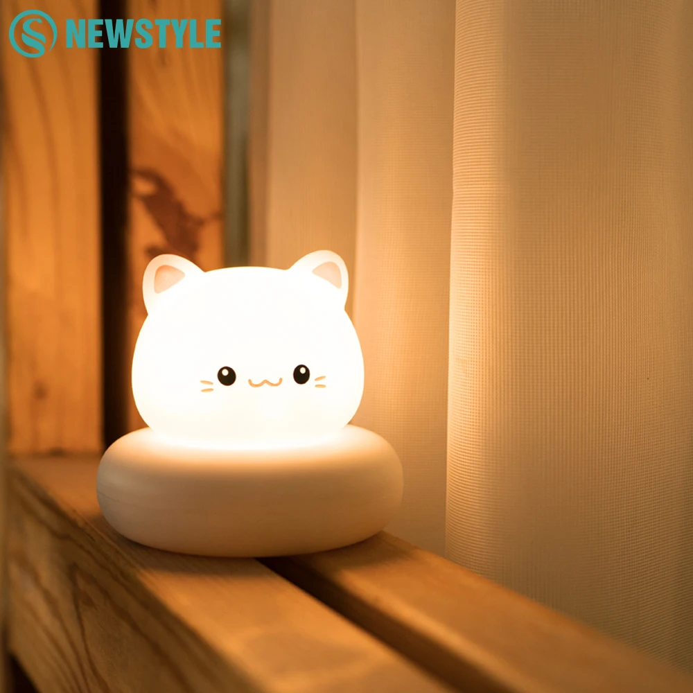 Cute Cat Bear Night Light With 3 Level Brightness Touch Beside Lamp For Nursery Sleeping Nightlights Room Decor