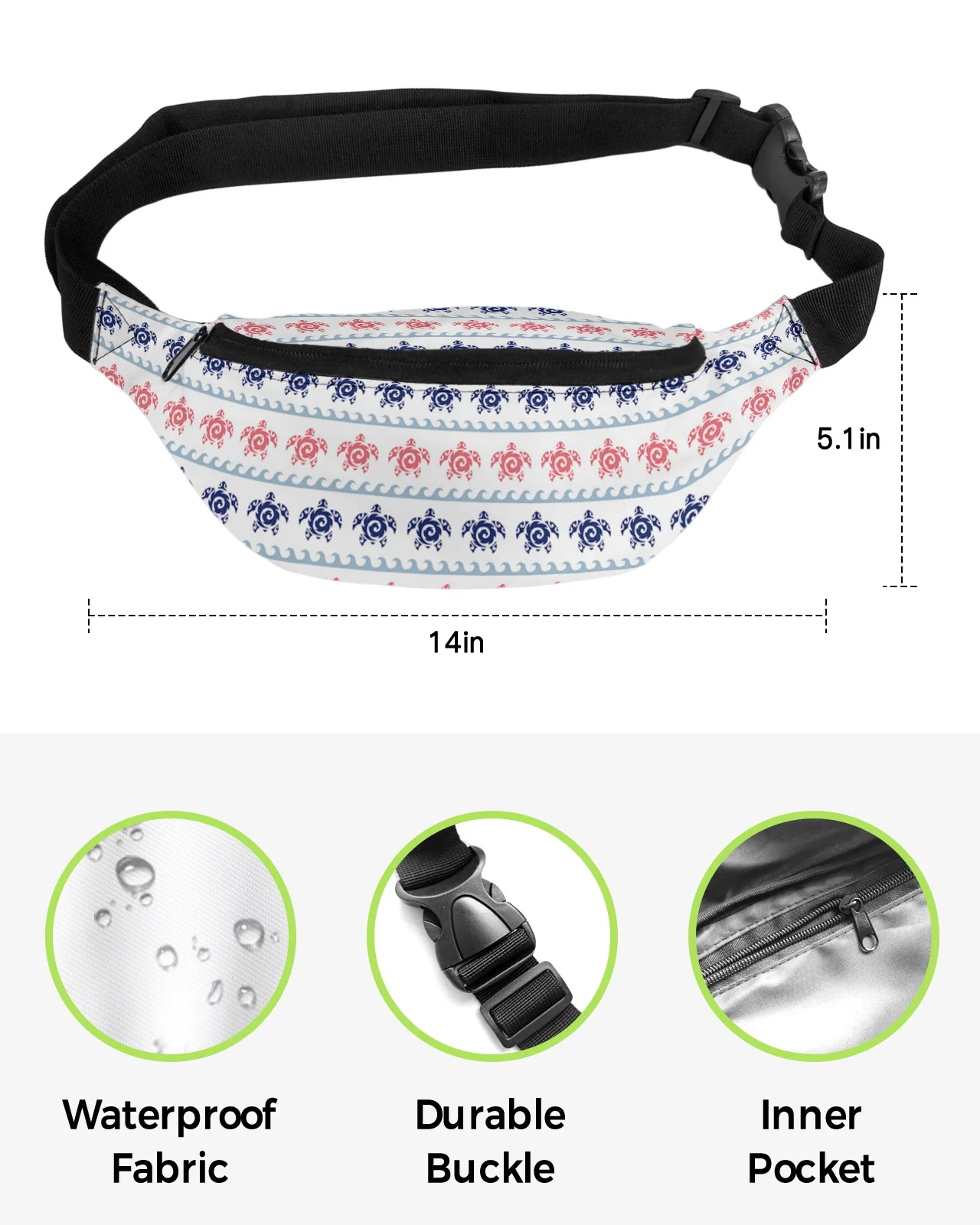 Turtle Totem Texture In Summer Waist Bags for Women Man Travel Shoulder Crossbody Chest Bags Waterproof Fanny Pack