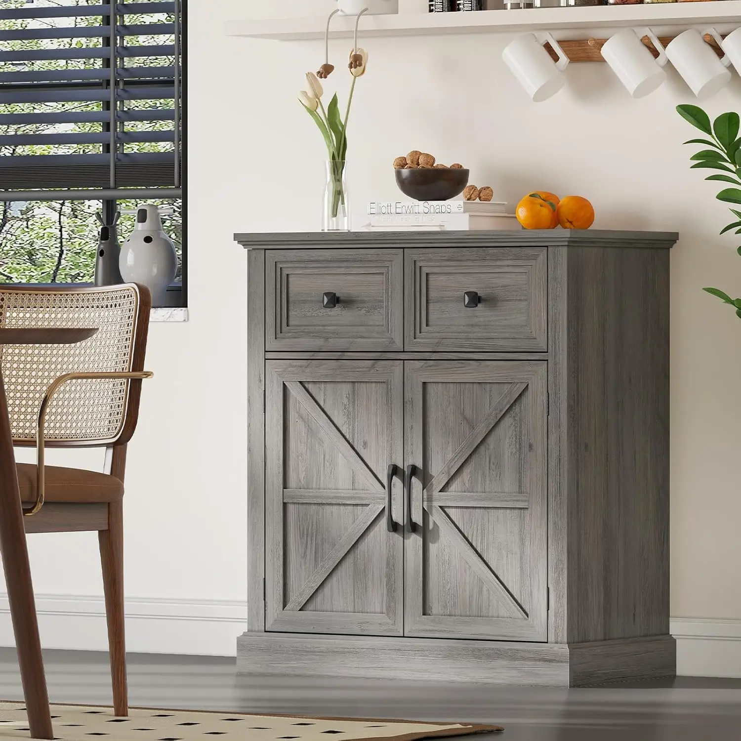 

Farmhouse Buffet Sideboard with Drawers, Wood Pantry Cabinet with Storage, Rustic Storage Cabinet with Adjutable Shelf and Barn