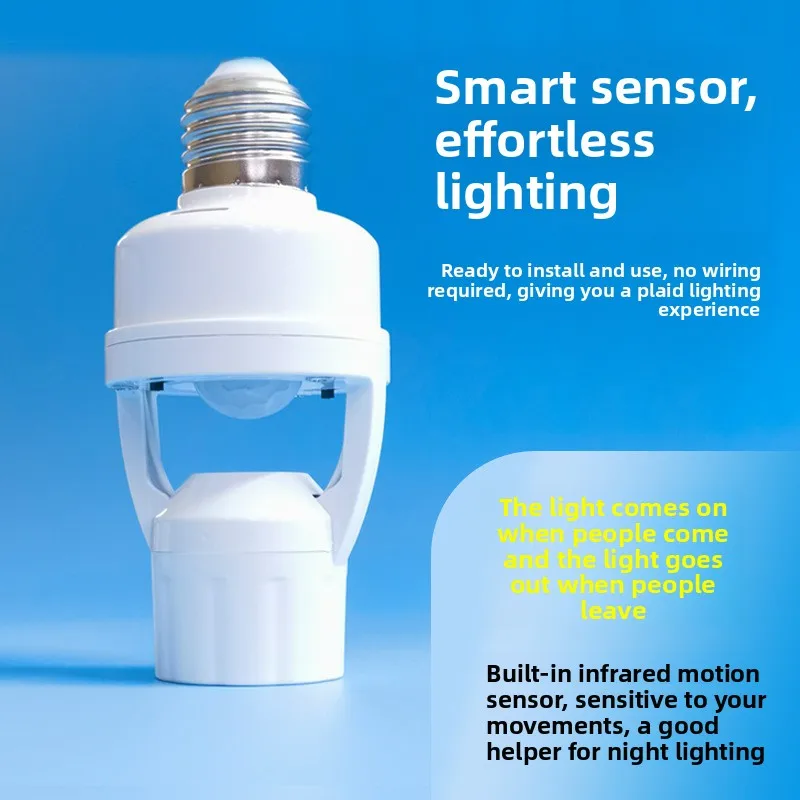 E27 Radar Induction Lamp Base Adjustable Delay Human Body Sensor Light Holder Light Sensing For Corridor Stairwell