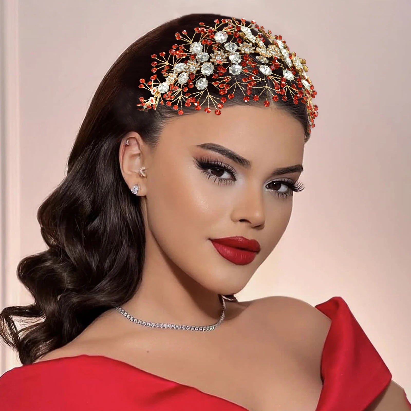DZ270 Elegant Bride Flower Headband Red Party Hair Jewelry Women Hair Accessories Wedding Hair Band Handmade Ballroom  Headwear