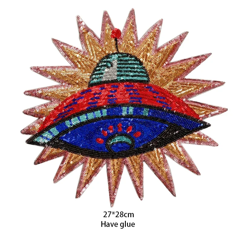 Wholesale Patches Sequins Large The spacecraft  Badge Cloth Patch Sticker Clothing Accessories Iron on Patches for Clothing