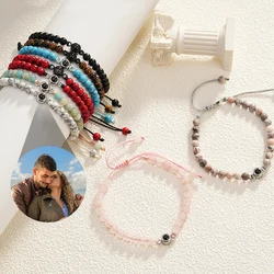 Pulsera de proyección de piedra Natural para mujer, brazalete personalizado con cuentas de foto, acero inoxidable, venta al por mayor