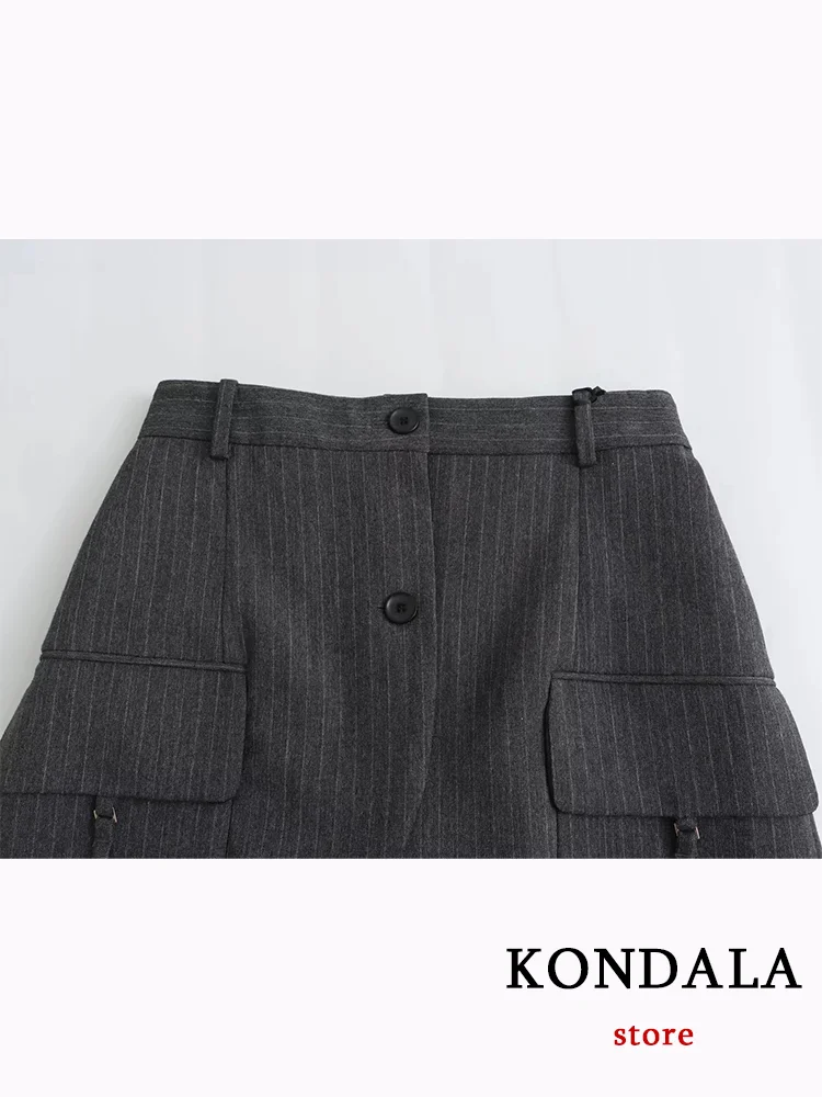 KONDALA-traje informal a rayas negras para mujer, Blazer con cuello en V y un solo botón, Pantalones rectos sueltos, conjunto de oficina a la moda,