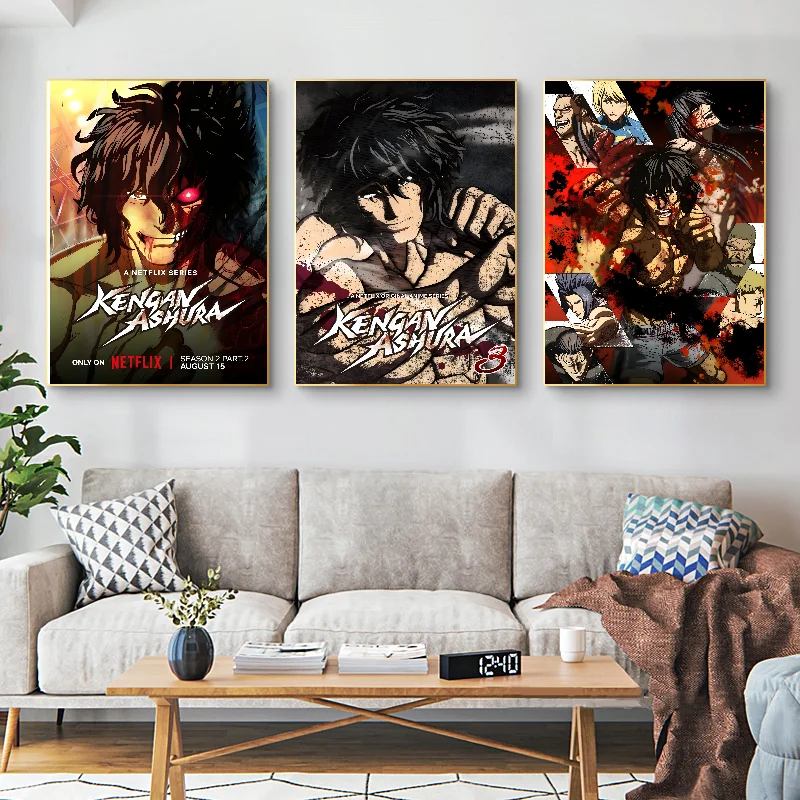 Anime Kengan Ashura Poster Self-adhesive Art Waterproof Paper Sticker Coffee House Bar Room Wall Decor