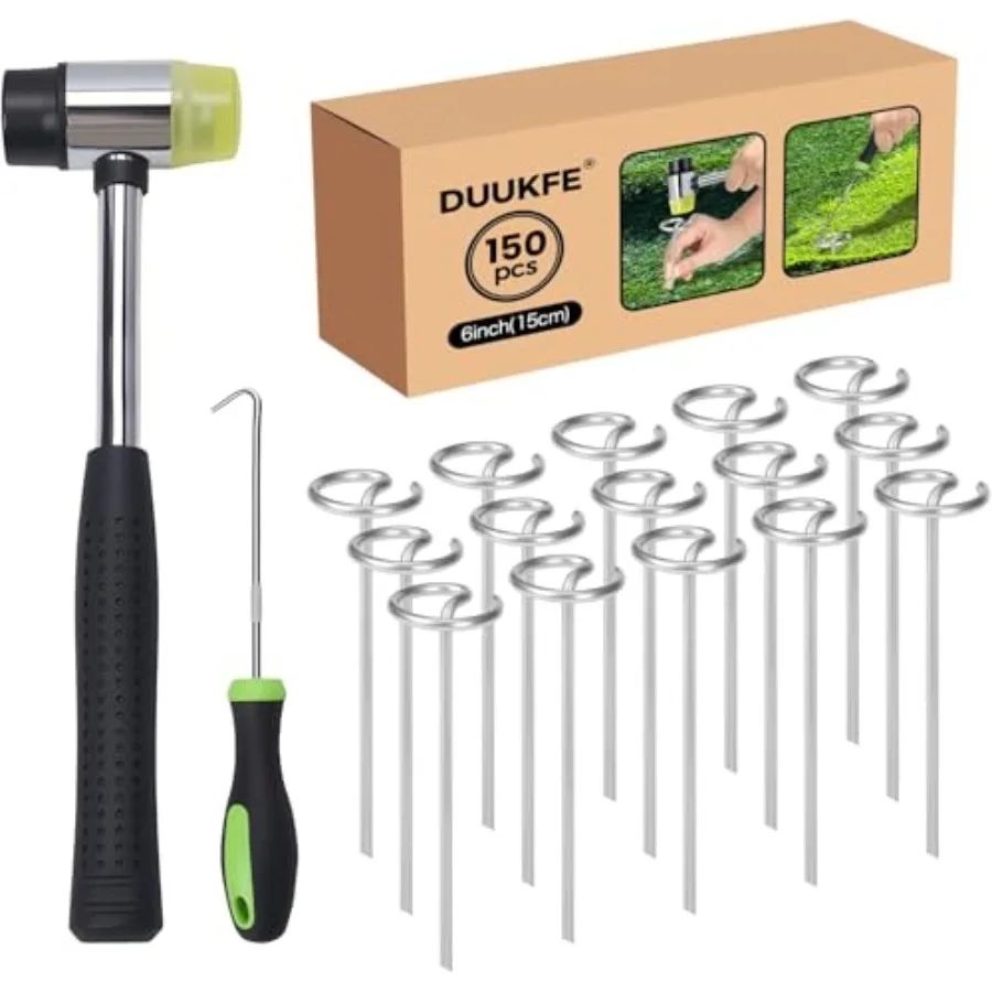 

Garden Staples 150pcs G-Shaped Landscape Stakes Heavy Duty Weed Barrier Stakes Lawn Staples with Staples Remover and Mallet Yar