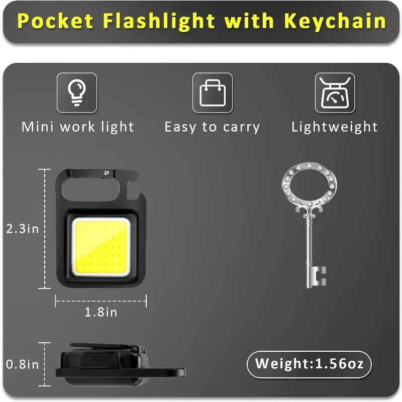 Torcia portatile multifunzionale Mini portachiavi luce da campeggio luce da lavoro ricaricabile USB illuminazione per escursionismo all\'aperto