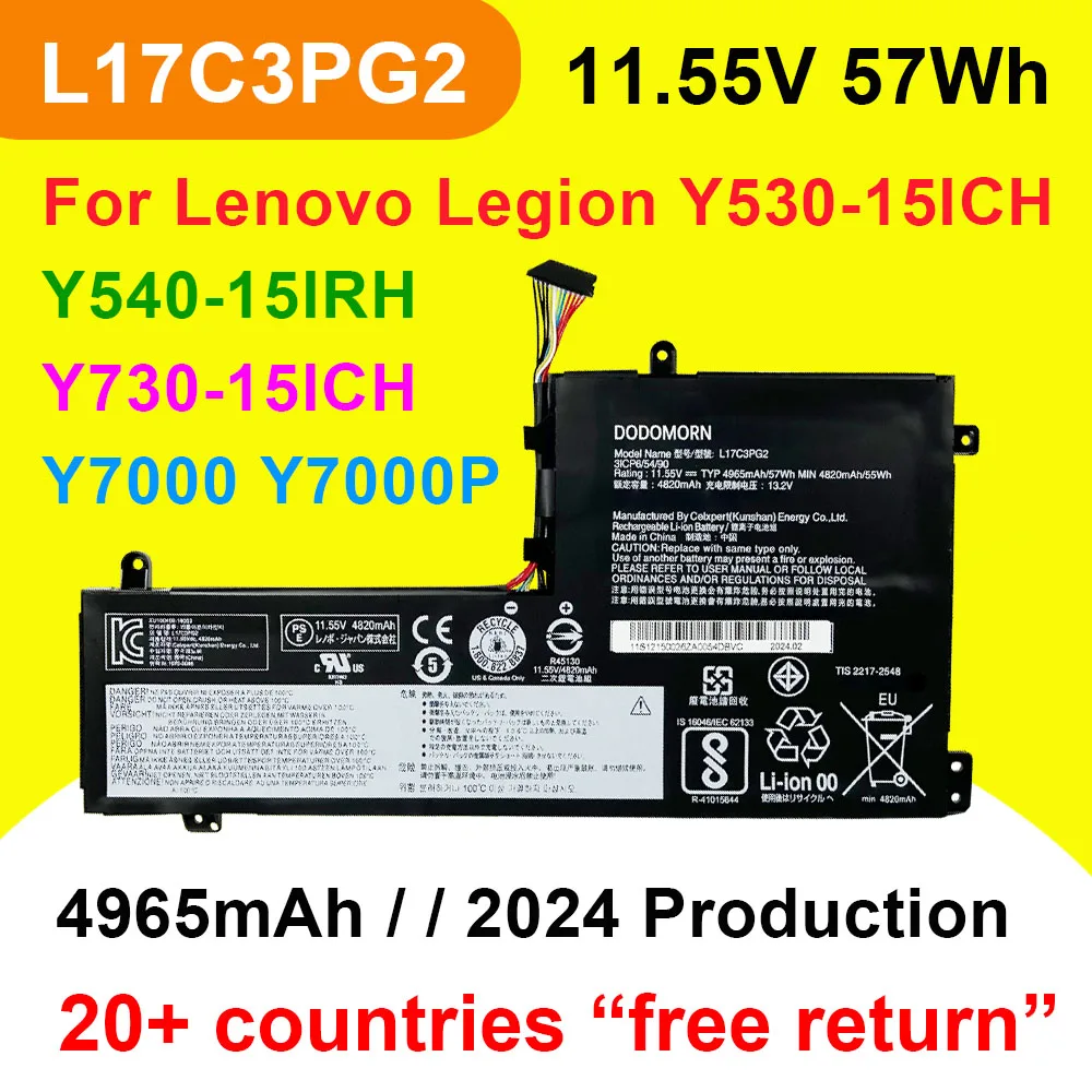 

For Lenovo Legion Y530-15ICH Y540-15IRH Y540-17IRH Y730 Y740,Y7000 Y7000P 2019 L17C3PG2 L17M3PG2 Laptop Battery 11.55V 57Wh