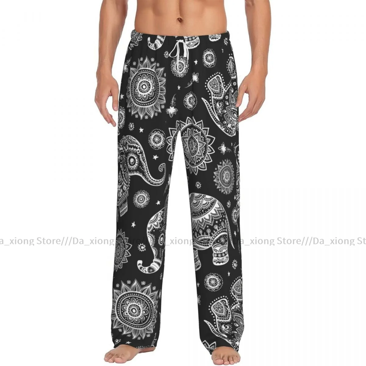 Men's Casual Pajama Sleeping Pants Indian Lotus Ethnic Elephant African Tribal Print Lounge Loose Trousers Comfortable Nightwear