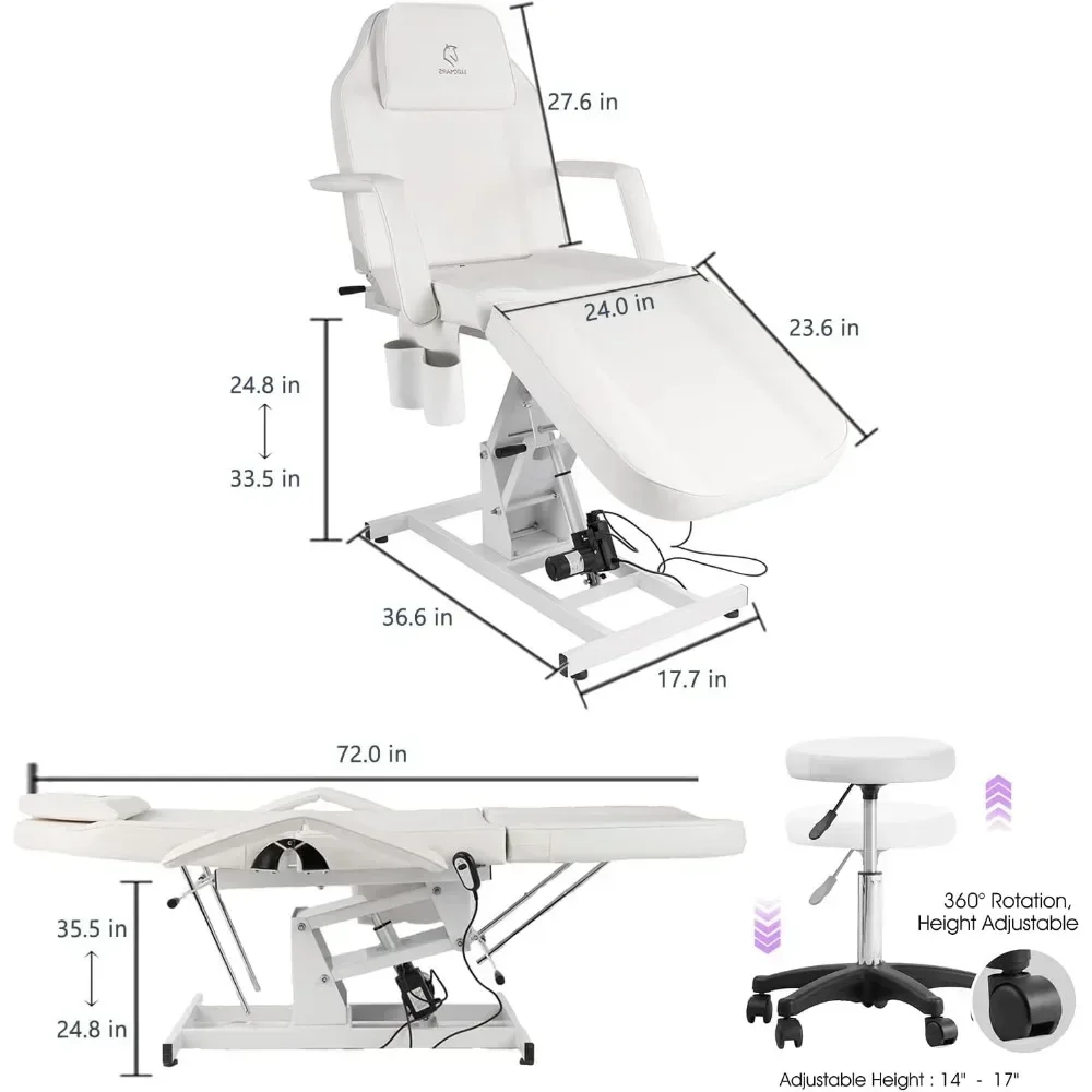 Electric Tattoo Chair Facial Chair Massage Table Electric Height Adjustable Lash Bed with Storage Pocket Recliner Lash Chair