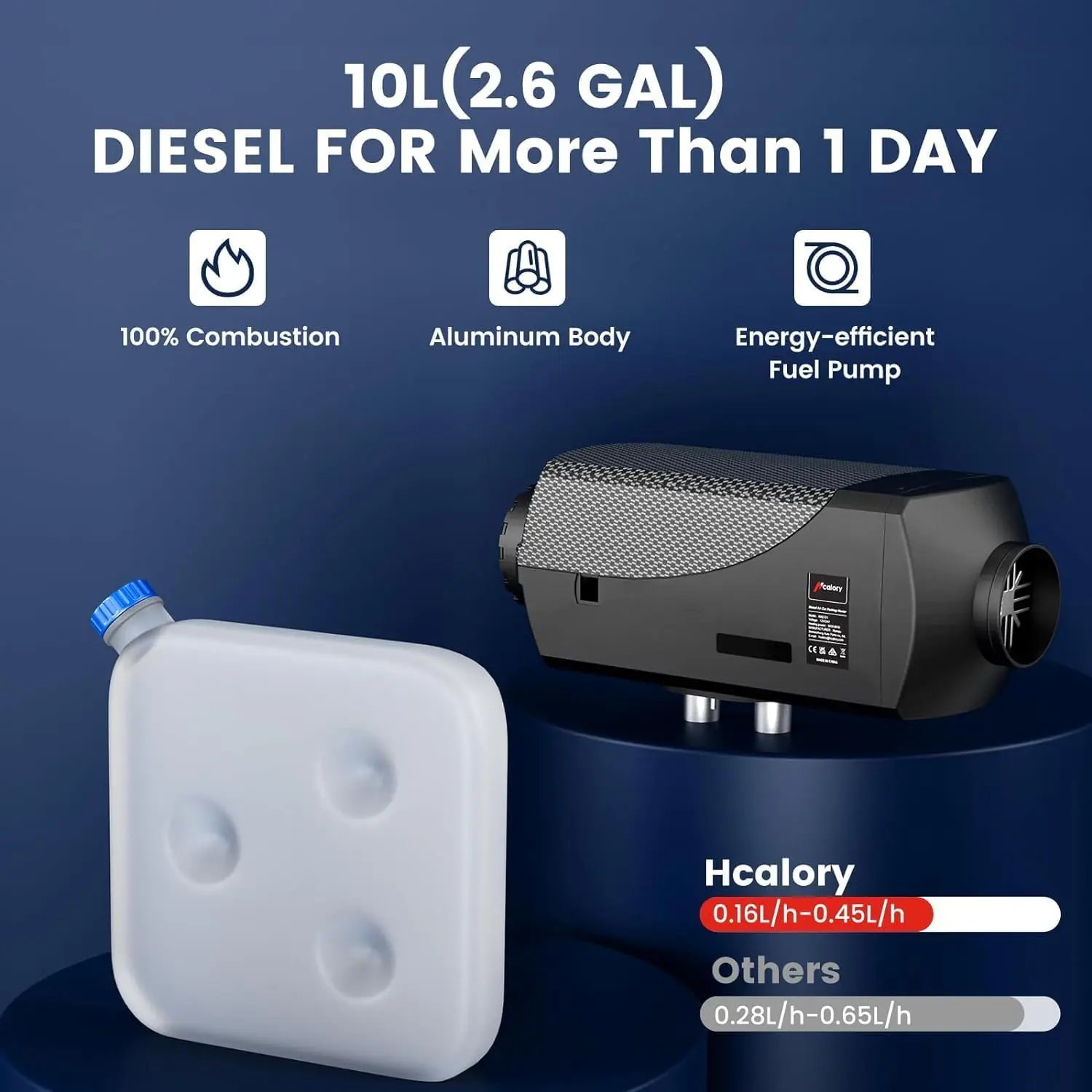 Hcalory 12V&24V 6-8.5KW 90mm air outlet Car Parking Diesel Air Heater 10L Tank LCD bluetooth APP Remote Control Voice Broadcast