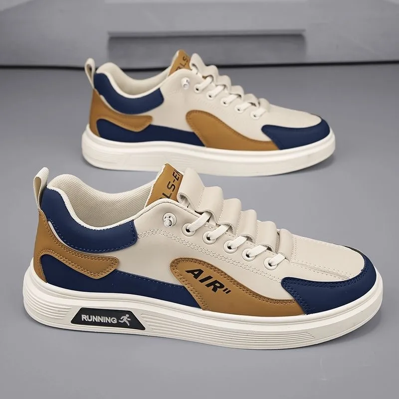 2025 Spring Autumn Men Leather Low-Cut Flat Shoes Fashion Lightweight Men Running Sports Shoes Trend Man Casual Walking Footwear