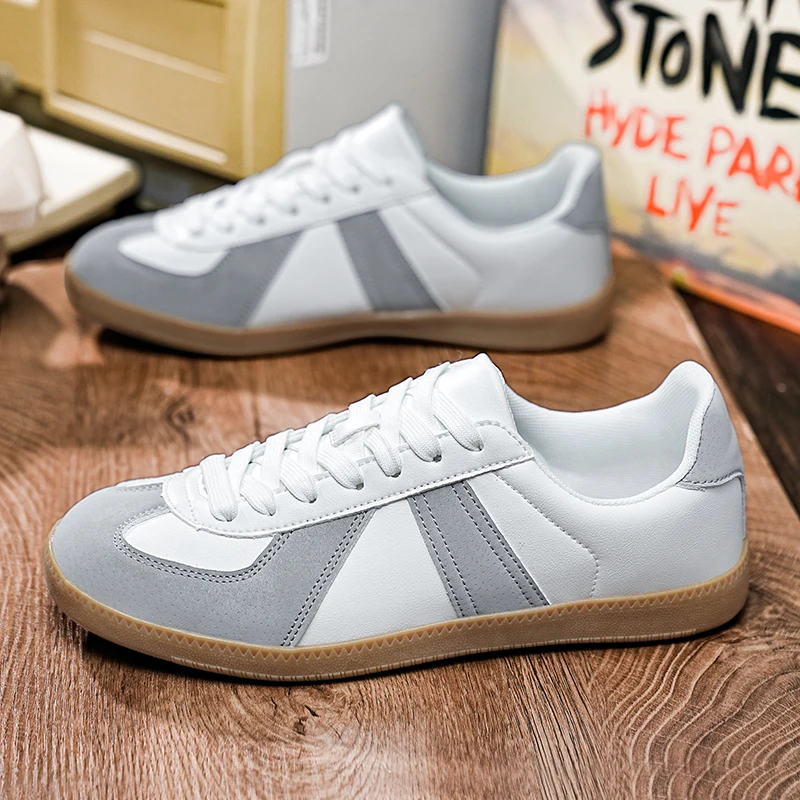 White German Training Men's Shoes Low top Leather Casual Shoes Man Lace up Flat Unisex Sneakers Plus Size 48 chaussures homme