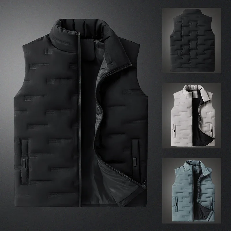 

2024 New Cross-Border Exclusive Men's Vest: Stand-Collar, Warm, Stylish Casual, Solid Color Winter Sleeveless Gilet