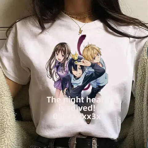 Noragami Anime Floral Print White Short Sleeve T-Shirt Women's Fashion Modal Material Crew Neck Patch Decoration Cross-Border Wi