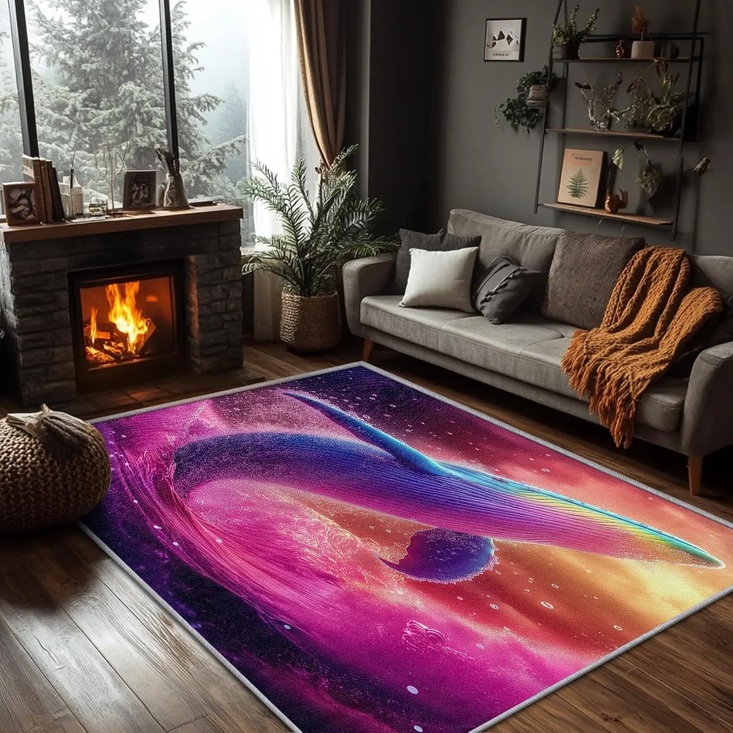 

Whale Rug for Kids Room Fantasy Sea Animal Area Rug - Pink and Blue Dreamy Rugs Marine Life Nautical Carpet - Whale Home Decor