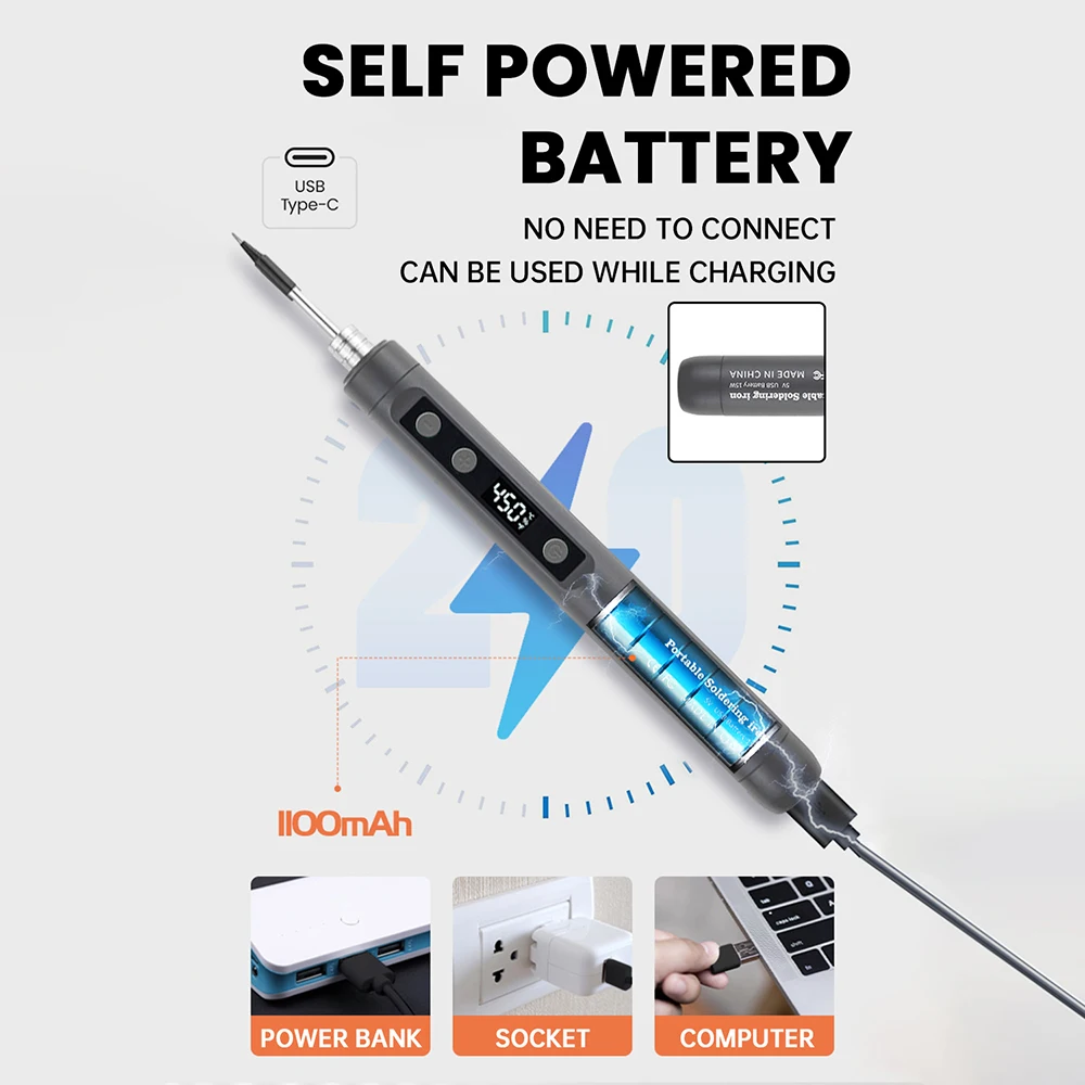 หัวแร้งบัดกรีไฟฟ้าอัจฉริยะ 5V 15W แบบ USB ปรับอุณหภูมิได้ ร้อนเร็ว หัวแร้งแบบพกพา สำหรับซ่อมแซมและเชื่อม