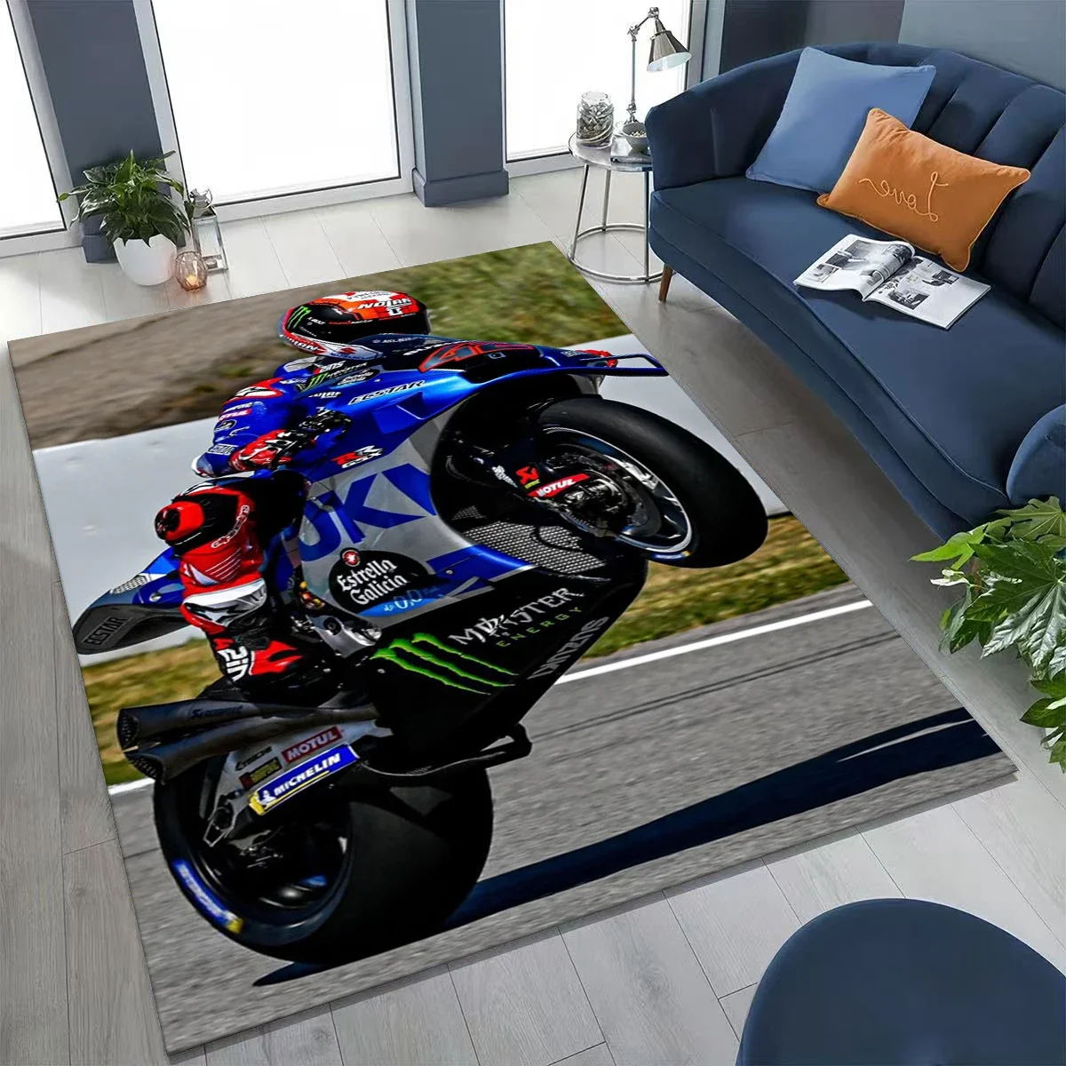 HD Vintage S-Suzuki Racing Biker Garage Carpet Rug for Bedroom Living Room Sofa Home Doormat Decor, Large Non-slip Floor Mat