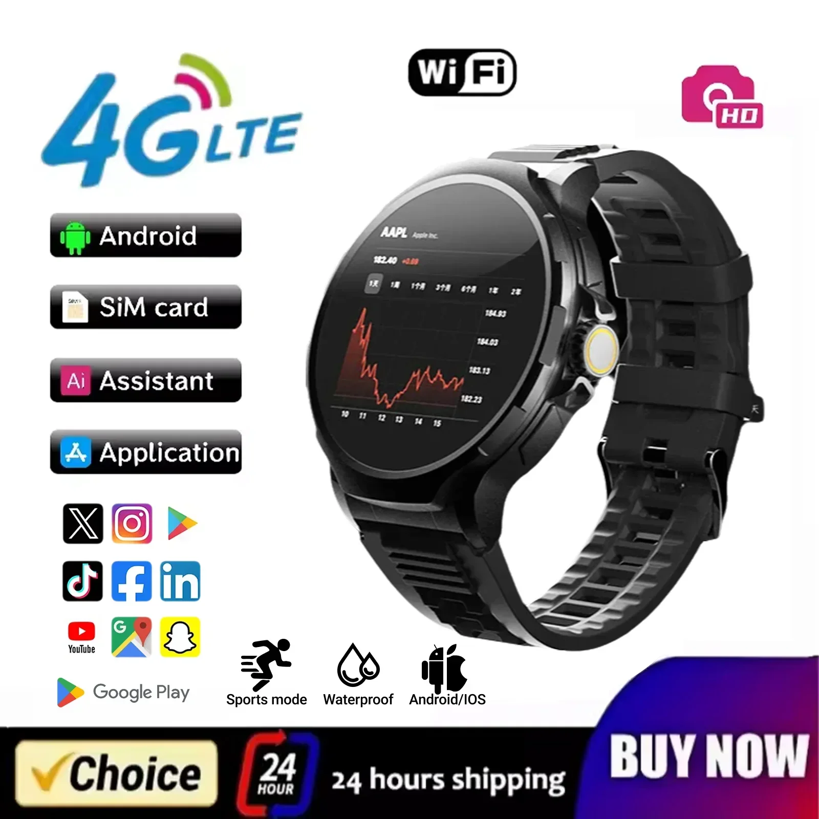 

New 4G network Android smart watch GT100, 1.85 inch screen, scalable and rotatable camera, 4G SiM card call, GPS, app download