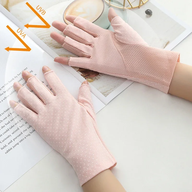 1Pair Manicure Gloves UV Protection Stretchy Breathable Fingerless Fiber Cotton Nail Art Lamp Gloves For Home Salon