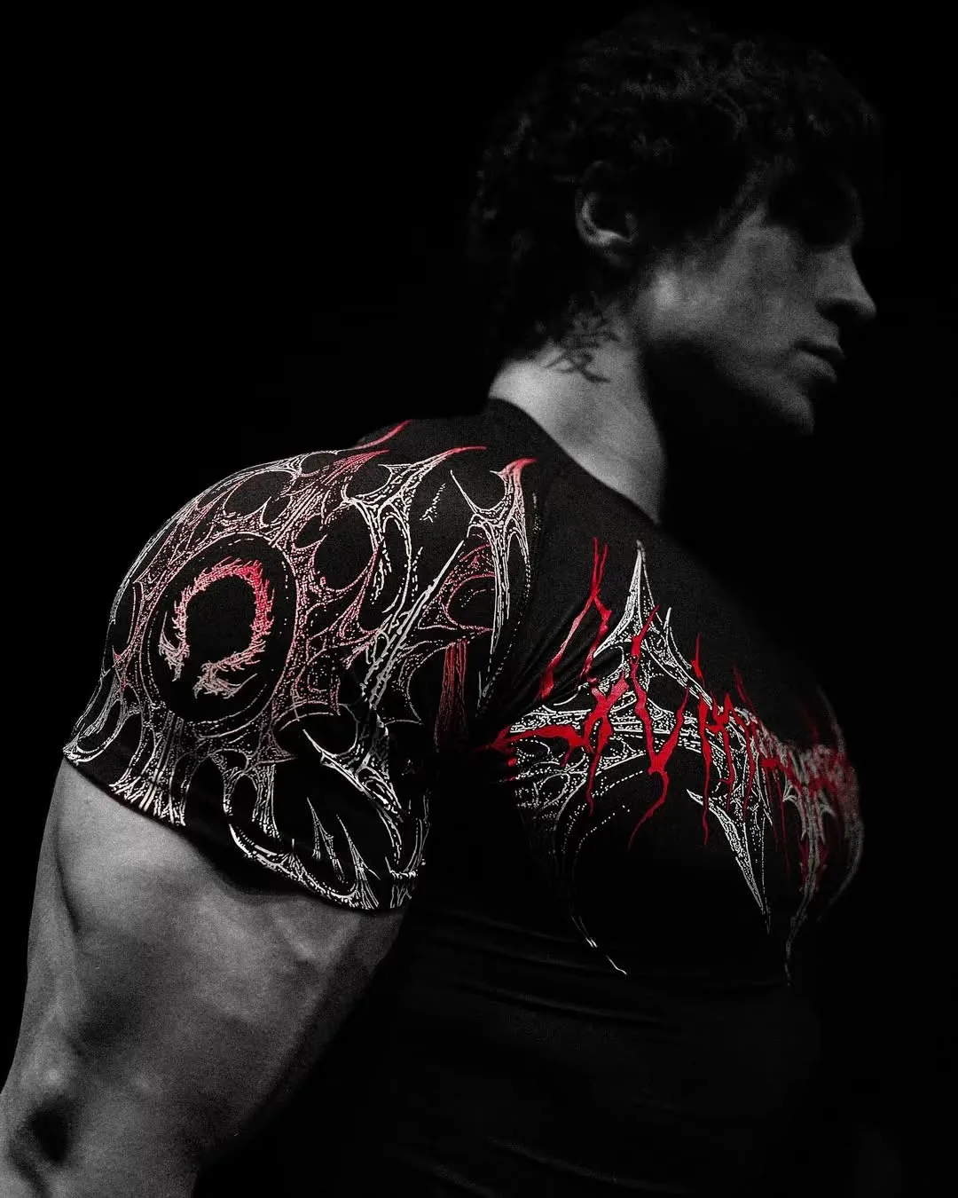 الشباب جولة الرقبة رياضة قصيرة الأكمام المطبوعة ضغط الرياضة اللياقة البدنية الخريف منتج جديد للجنسين تي شيرت التجفيف السريع تنفس #1